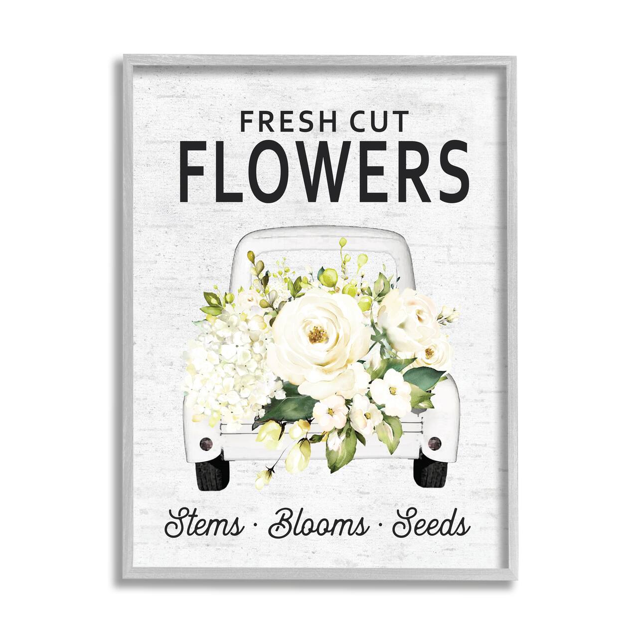 Stupell Industries Fresh Cut Flowers Sign Quaint Country Truck in Gray Frame Wall Art